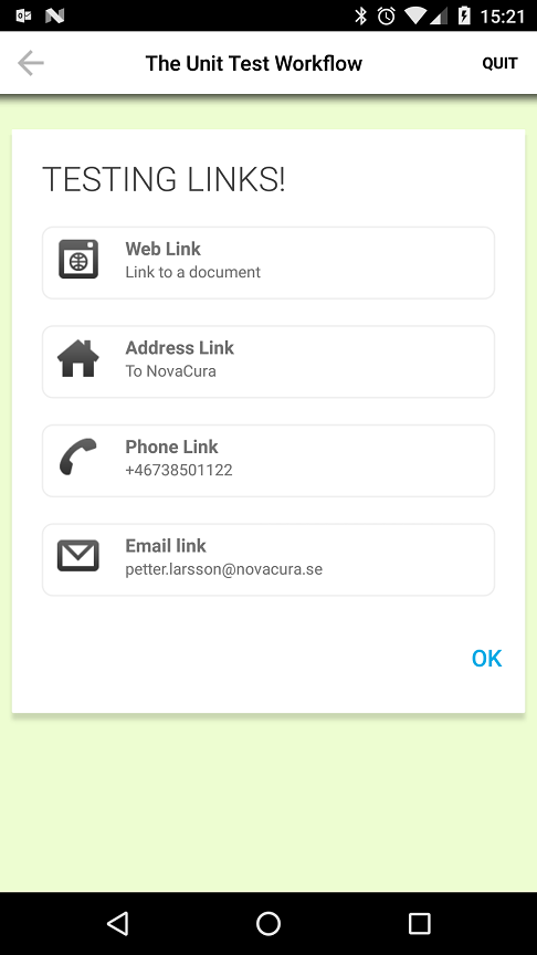 Example of links in the Android client