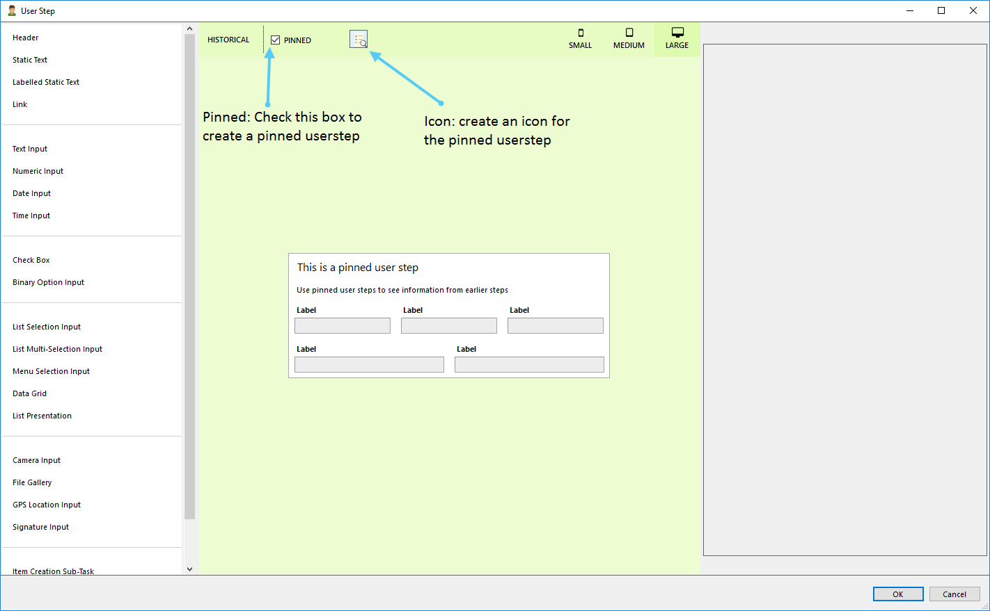 Configure a pinned user step
