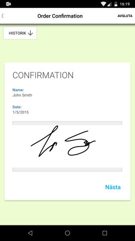 Example of the signature capture input on Android